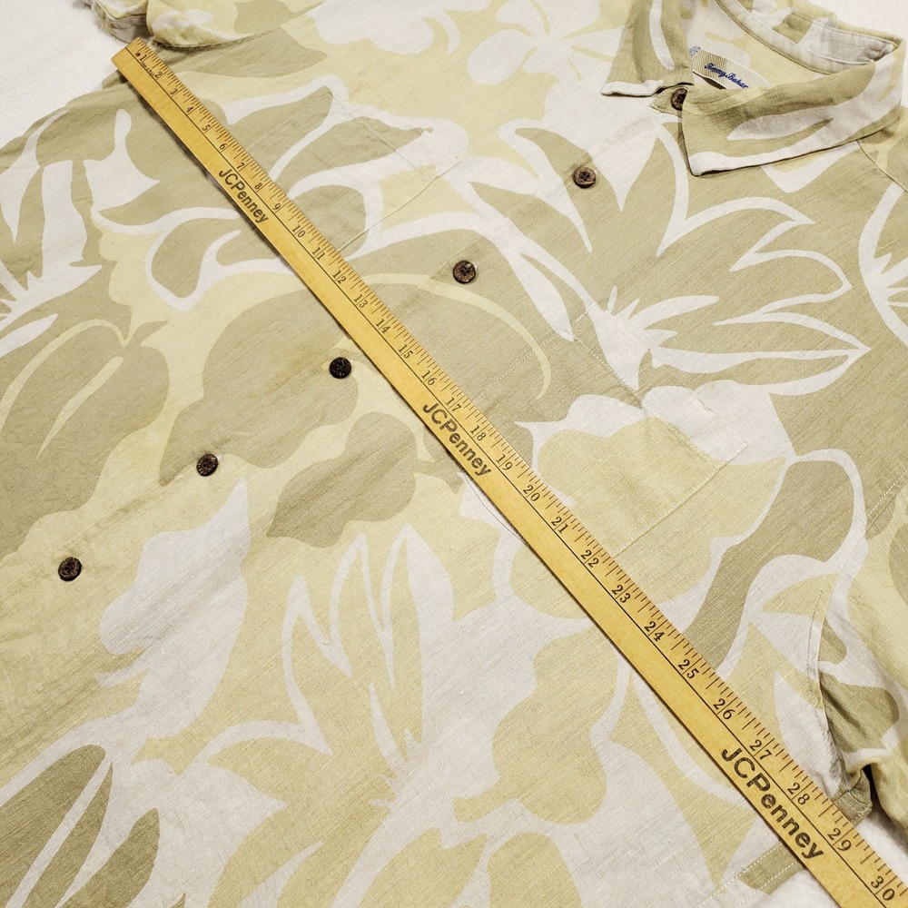 Tommy Bahama Linen Shirt Men XLX Green Tropical Floral Short Sleeve Button Front - Picture 5 of 7